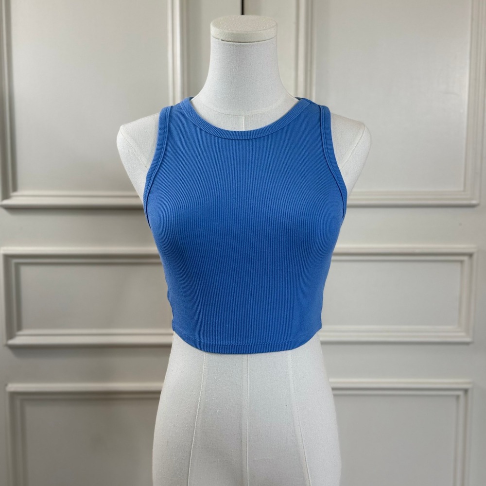 Zara Ribbed Racerback Crop Tank Top Women's Size S Blue Basic Minimalist